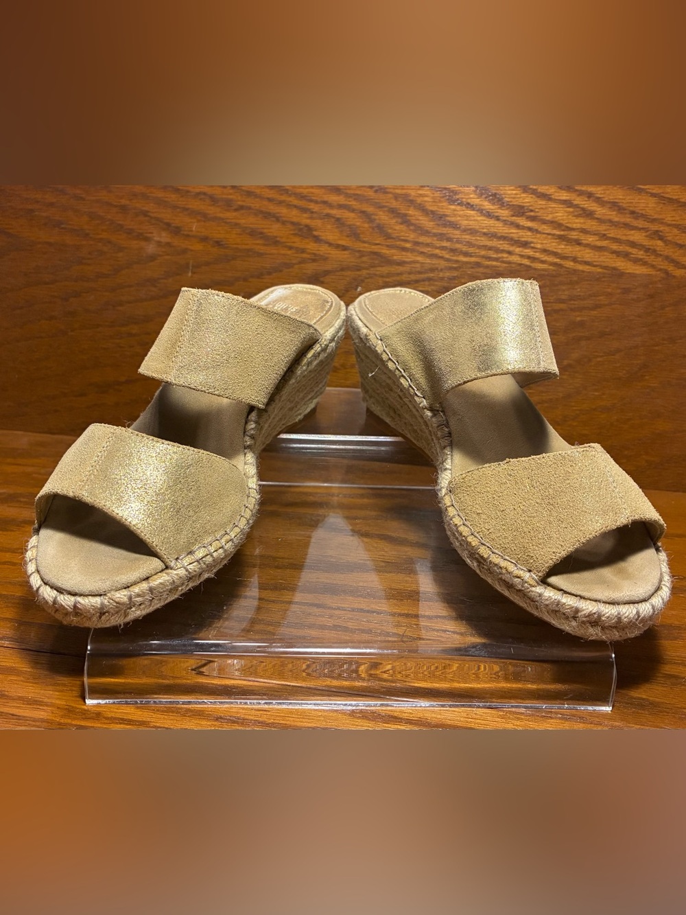 Johnston & Murphy Gold Suede Espadrille Wedge Sandals Size 7